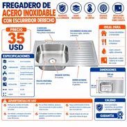 FREGADERO DE ACERO INOXIDABLE CON ESCURRIDOR A LA DERECHA - Img 58439939