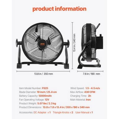 Ventilador vevor recargable, es un ciclón de batería, cuenta con aspas metálicas - 2/2