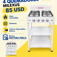 Estufa / Cocina de gas marca Milexus de 4 quemadores / hornillas 🔥 Sistema de autoencendido y estantes incluidos ✨ - Img 58009479