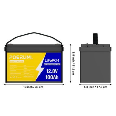 260 USD Bateria LiFePO4 POERUNI 12.8V 100Ah NUEVA en caja - 1280Wh, BMS 100A, Ciclo Profundo, Inversor y Apagones - 2/3
