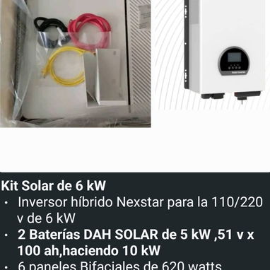 *Kit Solar de 6 kW* - Inversor híbrido Nexstar 110/220 v de 6 kW - *Batería DAH SOLAR de 5 kW ,51 v x 100 ah* 6200 us - Img 125300049