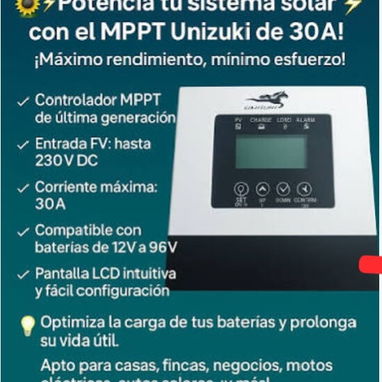 CONTROLADOR SOLAR MPPT 30 AMPERES UNIZUKI 230 V DC - 5/5