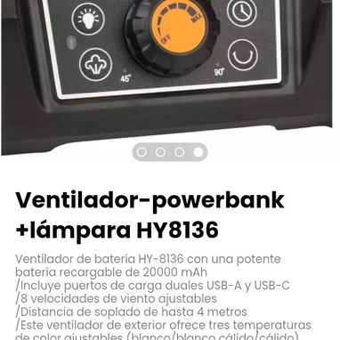 Ventilador-powerbank +lámpara HY8136.Ventilador de batería HY-8136 con una potente batería recargable de 20000 mAh - Img 121348838