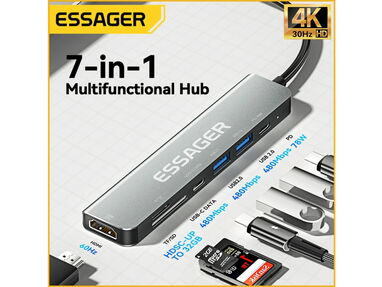 ✳️ Extensión Hub USB ⭕️ Adaptador HDMI 4K ESSAGER 100% Original HUB 7 Entradas OTG Regleta Hub USB Tipo C - Img main-image