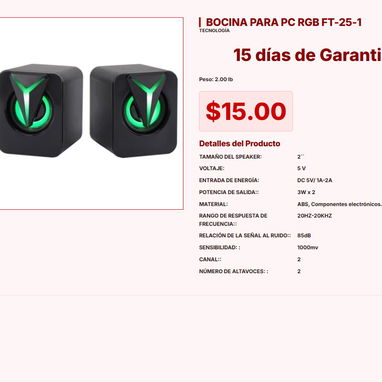 BOCINA DE 8 PULGADAS MS-2055BT $68.00, BOCINA 8'' CON MICRÓFONO 6000W P.M.P.O NDR-1095 $150.00 - 10/10