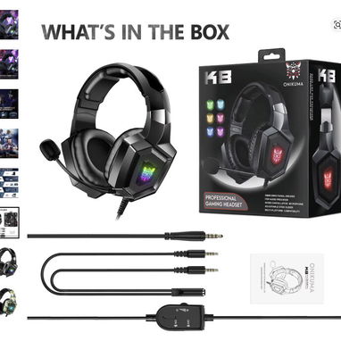 ONIKUMA K8 Auriculares para juegos con micrófono HD flexible Luz RGB Sonido envolvente - Img 112555414