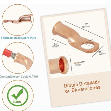 Kit de Terminales de Cobre 4 AWG 3/8 M10 - 4/5