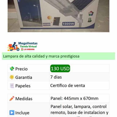 Lampara solar Rolinger 1000 W (alta calidad), sensores de movimiento - control remoto - temporizador - 2/2