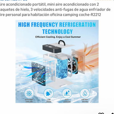 Aire acondicionado portátil, mini aire acondicionado con 2 paquetes de hielo, 3 velocidades anti-fugas de agua enfriador - Img 109210803
