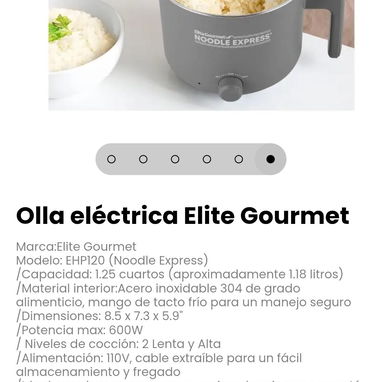 Olla eléctrica Elite Gourmet. Material interior:Acero inoxidable 304 de grado alimenticio, mango de tacto frío - 6/6