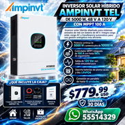 Inversor solar híbrido AMPINVT TEL de 5000 W, 48 V a 120 V con MPPT 100 A, Nuevo sellado en caja. Variedad - Img 57691324