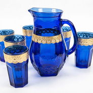 Juego de vasos con jarra AZUL COBALTO CON DECORACIÓN DORADA. D.J.M. Micro 9 - Img 58039201