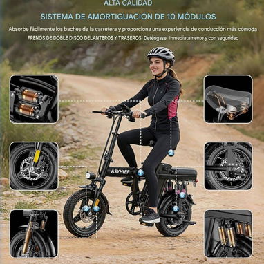 Bicicleta Eléctrica Plegable 14" 1200W 24MPH Batería 48V 10Ah Suspensión y Frenos de Disco🔴‼️OFERTA‼️🔴Quedan pocas. - 3/6
