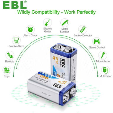 🔋​ BATERIAS RECARGABLES 9 VOLT 🔋​ MARCA EBL® 🔋 CALIDAD 🔋 LA MEJOR 🔋 600mAh 🔋 - 5.887.23.60 - Img 81984070