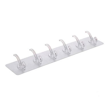 Adhesivo transparente pared con 6 ganchos para colgar utensilio. Flexible. Puede usarse en esquinas. Diseño minimalista. - Img 118576435