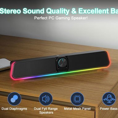 *Barra de sonido de computadora Bluetooth con cable USB con RGB - 3/10