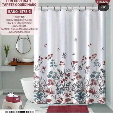 Set de baño. Incluye, cortina, alfombra chenille y organizador - Img 119183029