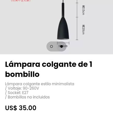 Lámpara colgante de 1 bombillo, estilo minimalista - 2/2