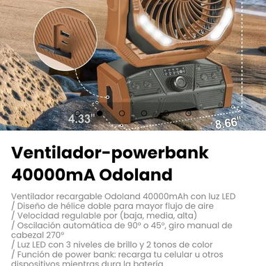 Ventilador-powerbank 40000mA Odoland. Diseño de hélice doble para mayor flujo de aire - 2/6