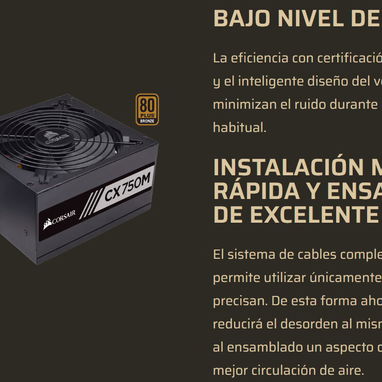 🔌⚡Fuente de alimentación CORSAIR CX750M 80 Plus Bronce Semi-Modular de Bajo Ruido ATX 750 Watt - 3/9