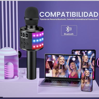 Micrófono de karaoke BONAOK para niños y adultos - micrófonos Bluetooth con luces de disco, efecto eco, altavoz incorpor - Img 118908388