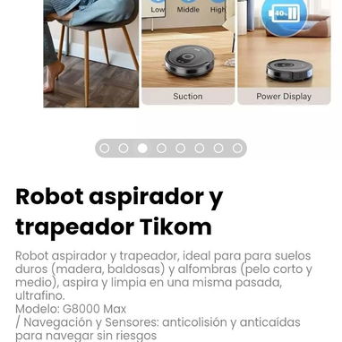Robot aspirador y trapeador Tikom. Robot aspirador y trapeador, ideal para suelos duros aspira y limpia a la misma vez - Img 124055063