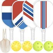 Juego de 4 Paletas de Pickleball aprobadas por USAPA, de madera, duradera, con 4 bolas (2 para interiores y 2 para exter - Img 57667520