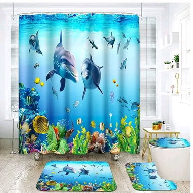 Sets 3D de 4 piezas para baños. Incluye cortina antimoho de tela con sus argollas. - 10/10