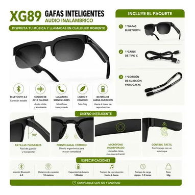 Lentes Inteligentes Bluetooth XG89 con Audio Inalámbrico, Manos Libres. - 2/2