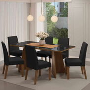 ✅️ Juegos de muebles para comedor, mesa rectangular con cristal + 6 sillas incluidas ⚫️ Importados. - Img 58398272