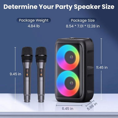 PWBSLAI Altavoz Bluetooth portátil con 2 Micrófonos Inalámbricos - Bocina Altavoz de Fiesta con luces LED 🌐 - Img 127561549