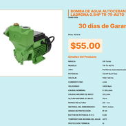 Bomba Ladrona TR-75 0.5HP Velocidad 3450 RPM, Bomba TR-75-AUTO Periférica 0.5HP Factor Potencia 0.98 VPT#-0479 - Img 55669536