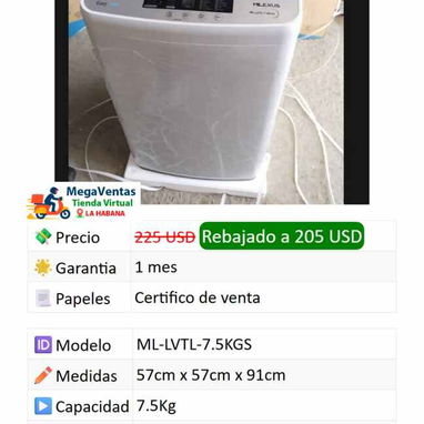 LAVADORA AUTOMATICA MILEXUS 7.5 kg - Img 123566591