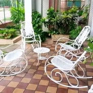 Juego de 4 sillones de aluminio con mesita redonda - Img 55101192
