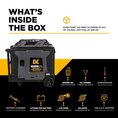 NEW- BE Power Equipment BE10500IT 10500W Tri-Fuel Digital Portable Inverter 458cc Generator - 4/6