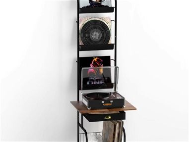 Soporte/mesa tocadiscos con almacenamiento de vinilo, soporte para tocadiscos con estante de exhibición para discos de v - Img main-image-45643963