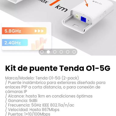 Kit de puente Tenda O1-5G. Incluye 2 inyectores PoE, 2 transformadores y kit para montaje - 2/5