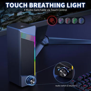 Set  de altavoces Gamer para PC con Luces RGB Se alimentan por USB y se conectan mediante auxiliar de 3.5 mm. - Img 122734859