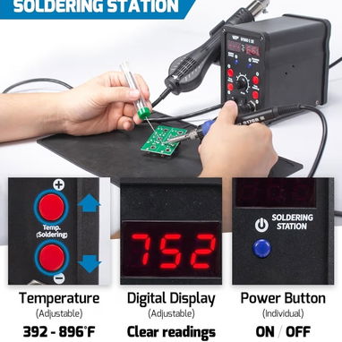 Estación Soldadura WEP 8786D-I SE 2-en-1: Cautín + Aire Caliente 800W con PID + 5 Puntas + 3 Boquillas - Img 125209824