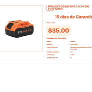 Batería Finder 21V 4.0Ah FD10102141: Energía de Litio para Tareas Pesadas VPT#-0233 - Img 55666678