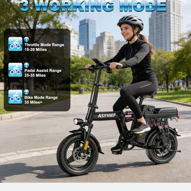 Bicicleta Eléctrica Plegable 14" 1200W 24MPH Batería 48V 10Ah Suspensión y Frenos de Disco - 2/5