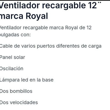 Ventilador ROYAL RECARGABLE CON PANEL SOLAR - Img 119369026