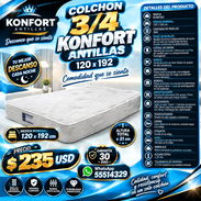 COLCHON 3/4 KONFORT ANTILLAS 120 x 192, NUEVO EN SU EMPAQUE. FACTURA Y GARANTÍA. VARIEDAD DE COLCHONES NUEVOS IMPORTADOS - Img 57597639