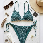 Bikini Triángulo con Estampado Floral - Verde Esmeralda Talla L - Img 56993073