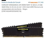 Memorias Ram Corsair Vengeance LPX DDR4 16gb 2x8Gb 3600MHZ - Img 55580248