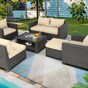 Juego de 7 muebles de exterior, muebles de patio, juegos de conversación, muebles de balcón, muebles seccionales - Img 56433427