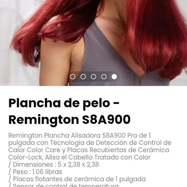 Plancha de pelo - Remington S8A900. Placas flotantes de cerámica de 1 pulgada. Sensor de control de temperatura - 5/5