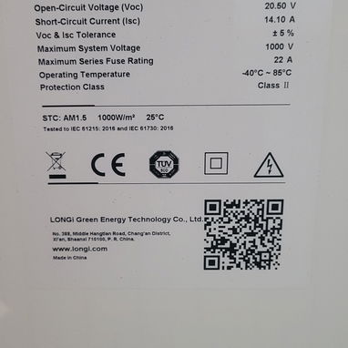 Panel solar LONGI HORIZON ..225 W con cables de 6 mtrs y conectores mc4 - 2/2