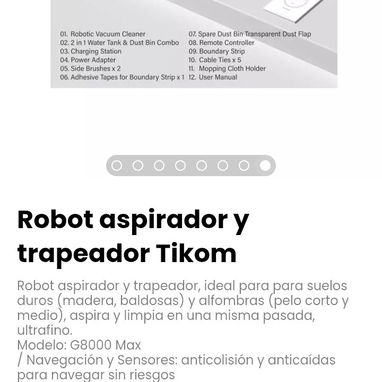 Robot aspirador y trapeador Tikom. Robot aspirador y trapeador, ideal para suelos duros aspira y limpia a la misma vez - Img 124055047