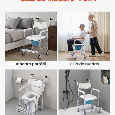 Silla sanitaria de ruedas, colchón antiescaras, sillón de ruedas, bastón, andador. - 4/8